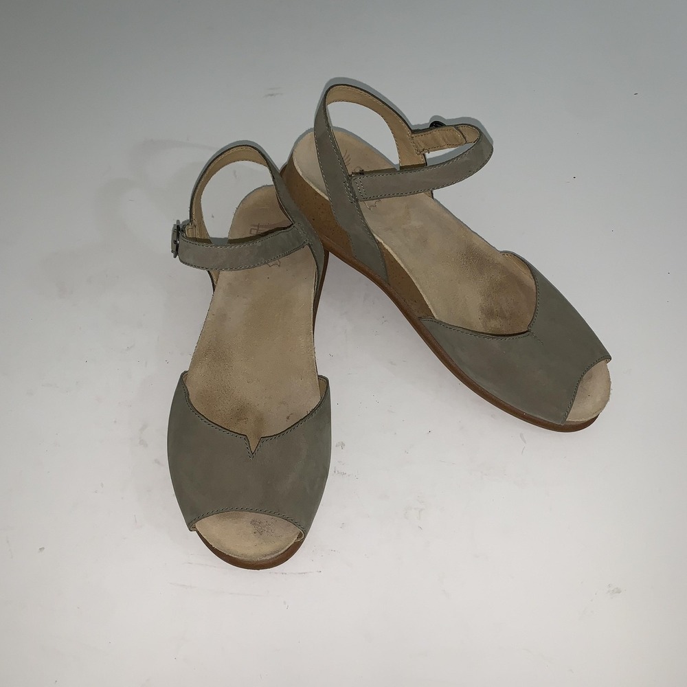 Dansko Sandals Womens Size 8.5 Gray Leather Slingback Wedge Comfort 7803130300